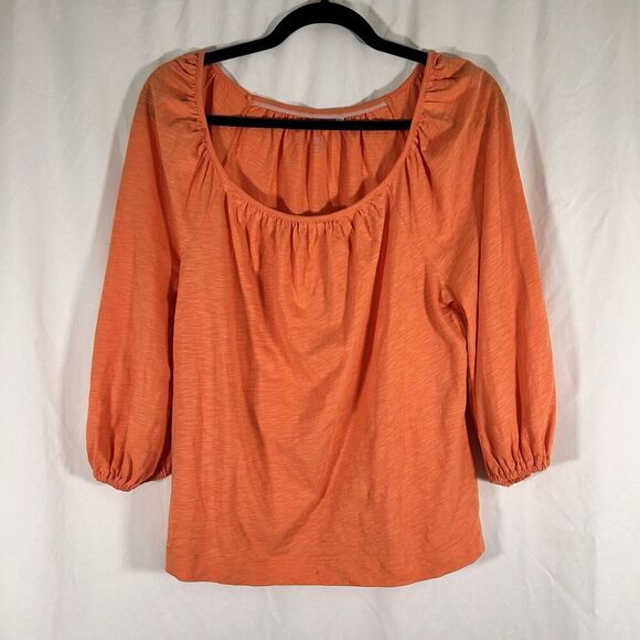 Boden Blouse Women's Small Orange Off the Shoulder 3/4 Baloon Sleeve Cotton - Picture 1 of 10